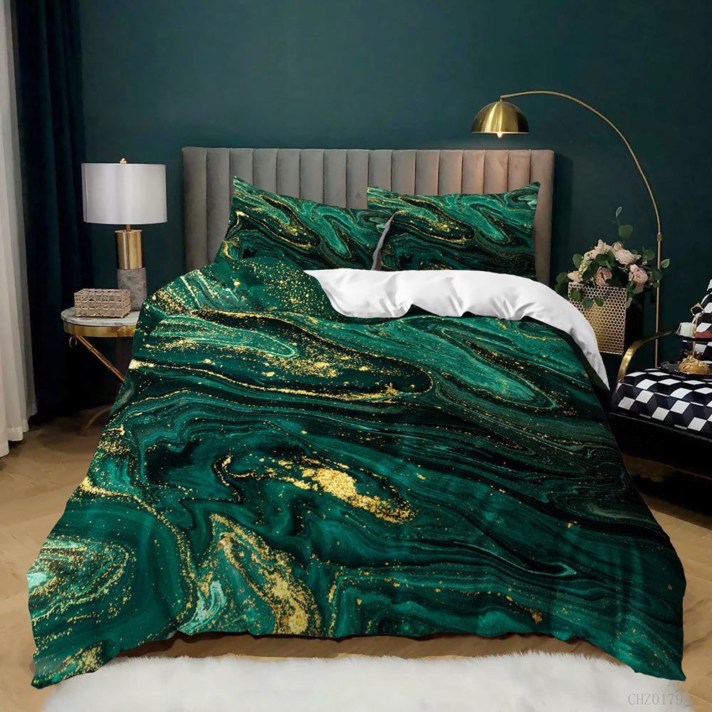 Emerald Green Gold Marble quilt cover set