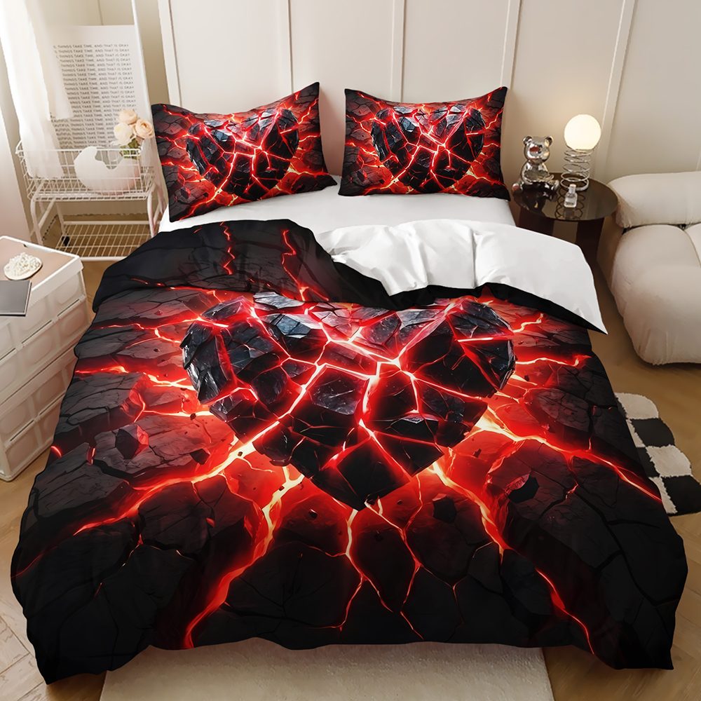 Glowing Crack quilt cover set in Red