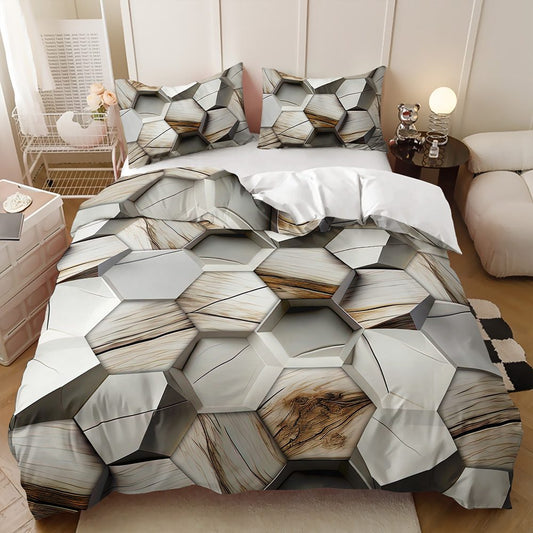 Grey Stone 3D Hexagon quilt cover set