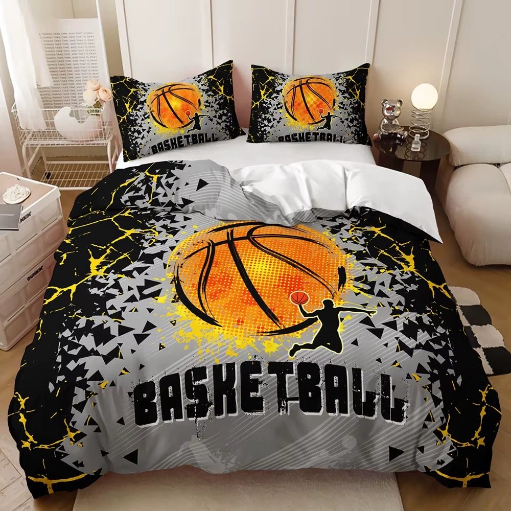 Grunge Yellow Basketball basketball quilt cover set