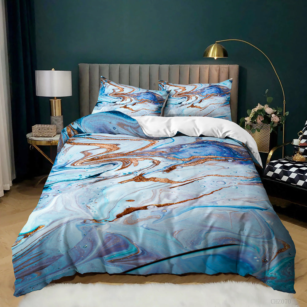 Ice Blue and Copper Swirl Marble quilt cover set