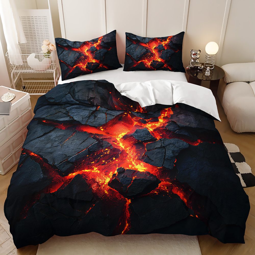 Lava Rock quilt cover set in Red