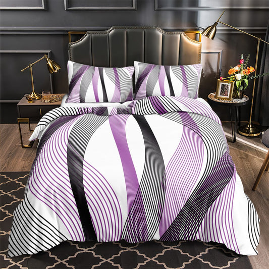 Lilac and Black Line Wave quilt cover set