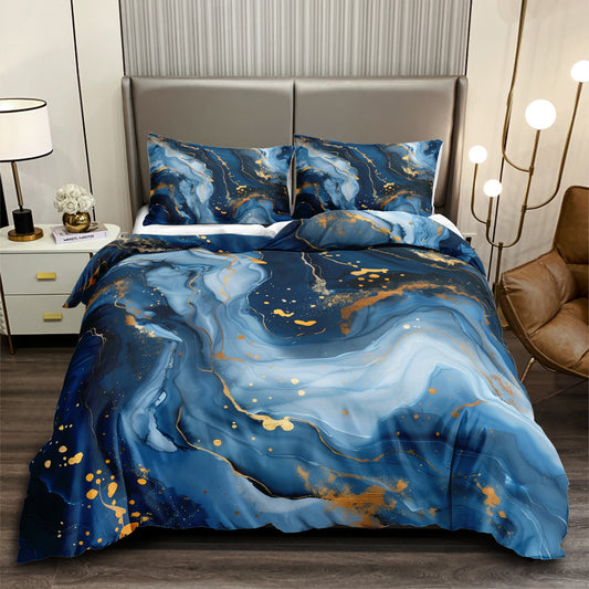 Navy Blue Gold Fleck Marble quilt cover set