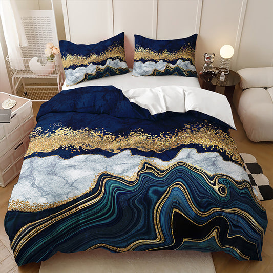Navy White and Gold Agate Marble quilt cover set