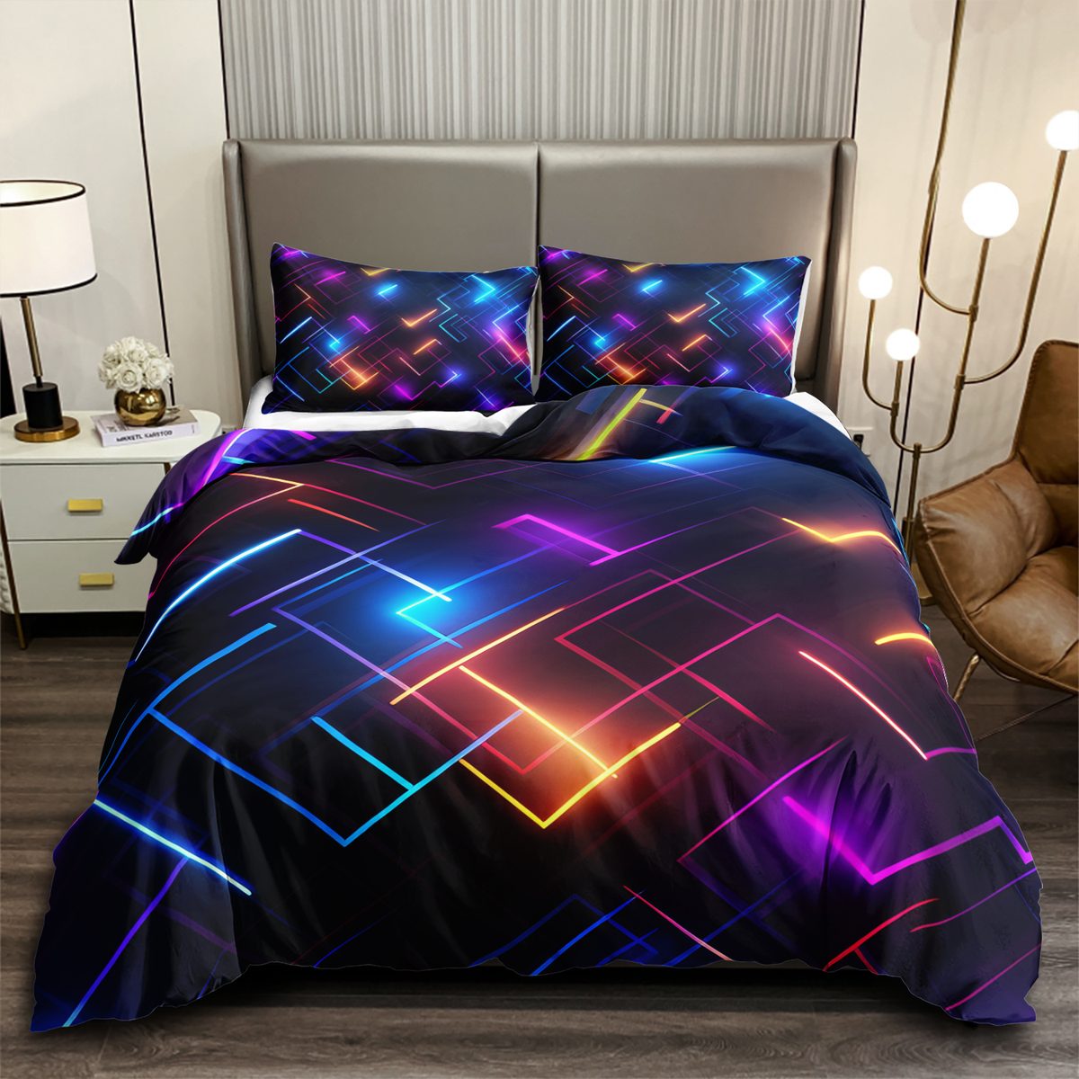 Neon Chevron quilt cover set in Blue Orange