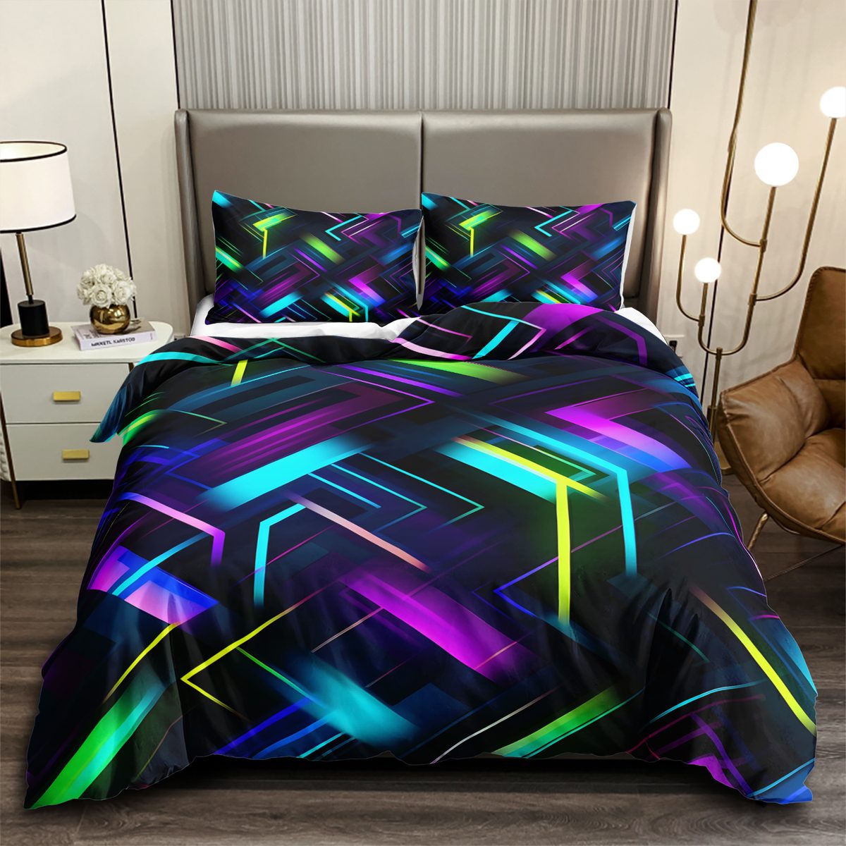 Neon Chevron quilt cover set in Rainbow