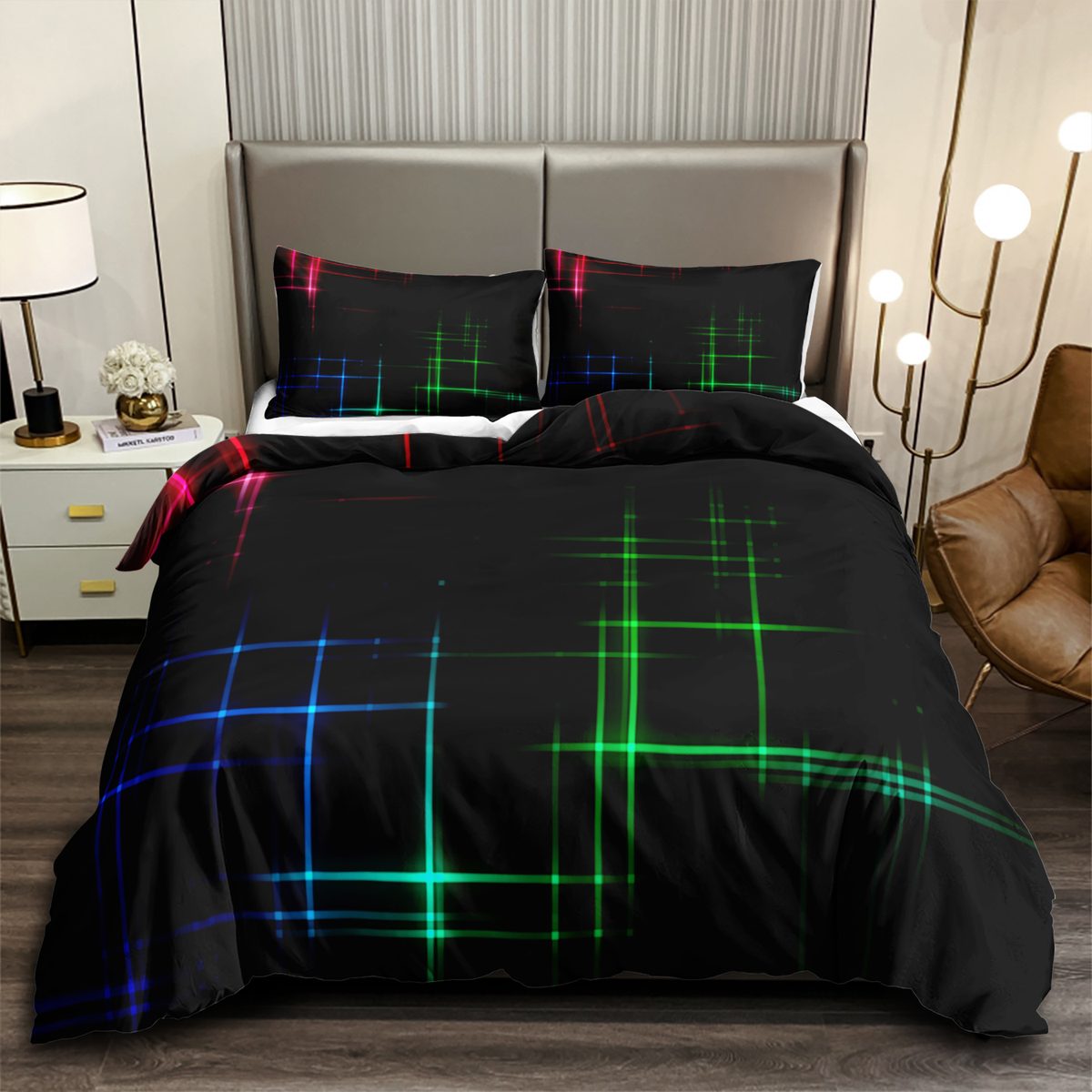Neon Green Grid quilt cover set