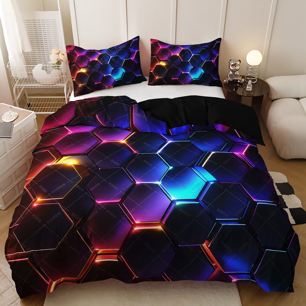 Neon Hexagon Tiles quilt cover set in Multicolour