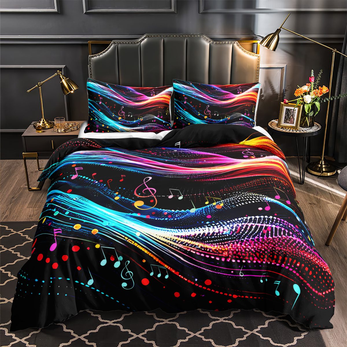 Neon Music Note Wave quilt cover set