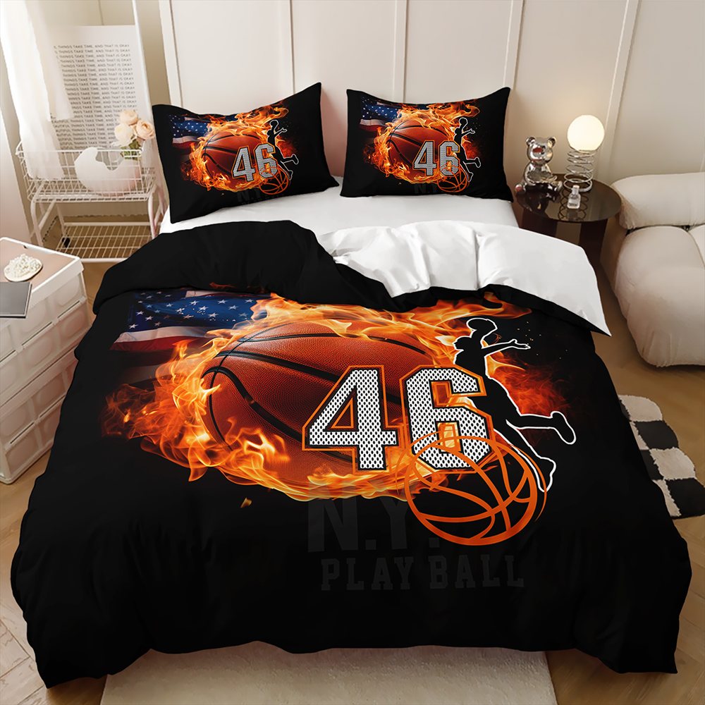 Number 46 Flaming Basketball basketball quilt cover set