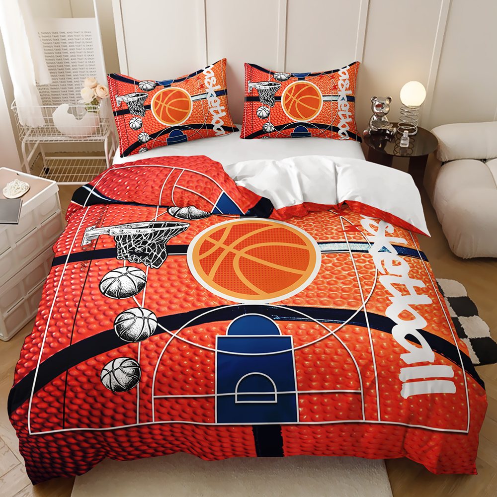 Orange Basketball Court basketball quilt cover set