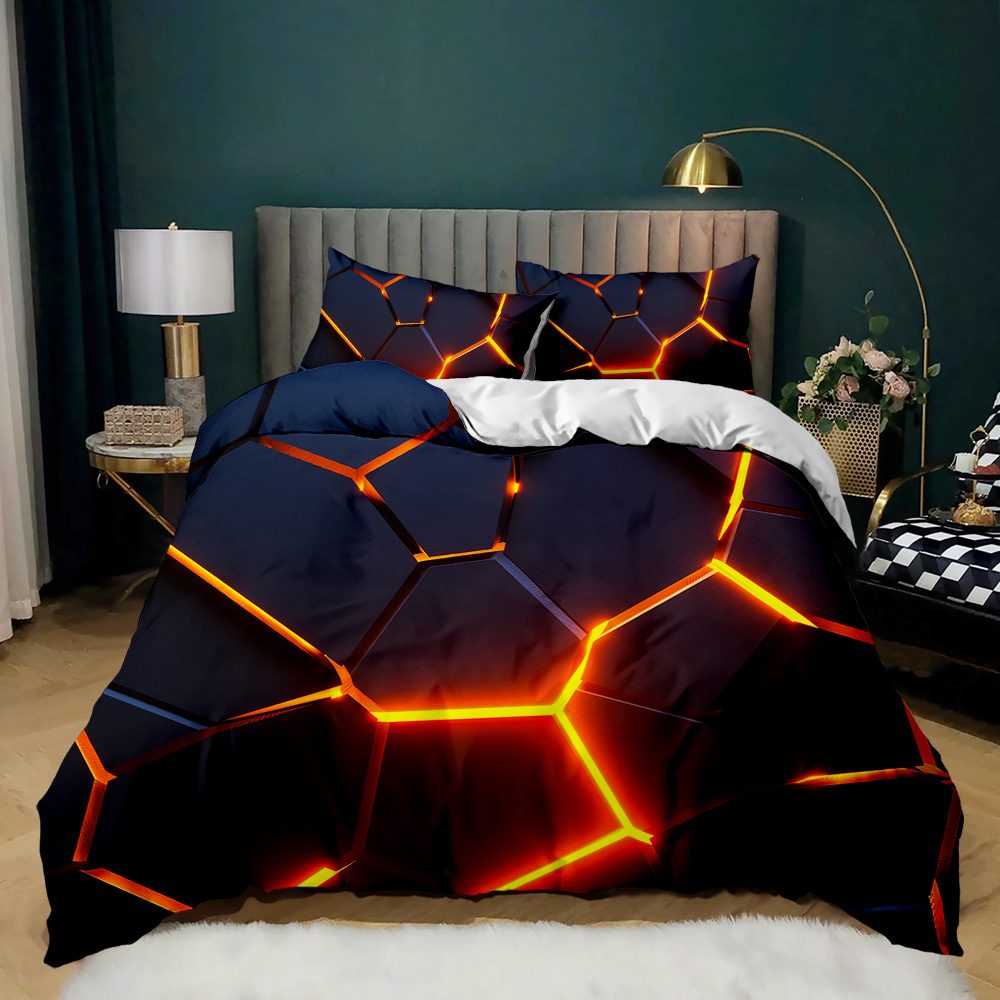 Orange Lava Glow Hexagon quilt cover set