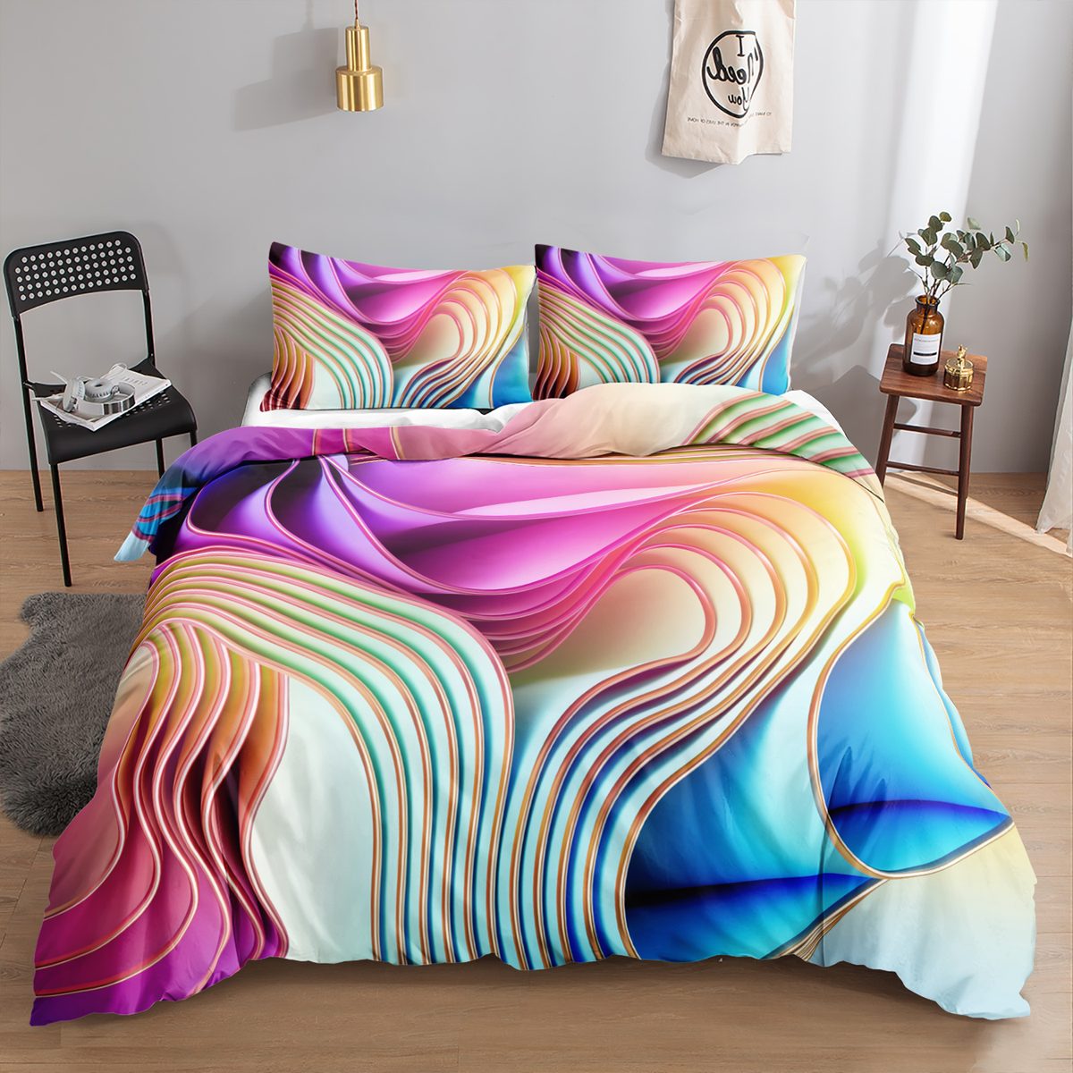 Pastel Rainbow 3D Ribbon quilt cover set