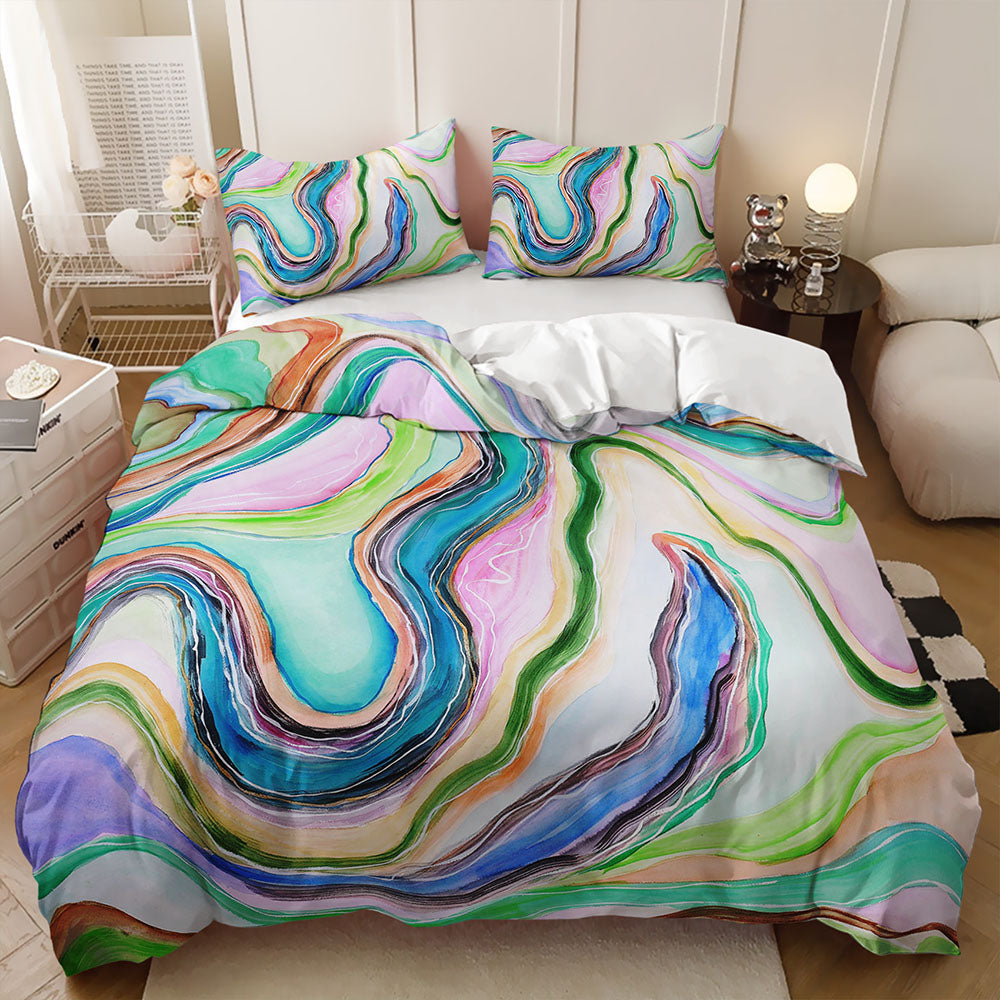 Pastel Rainbow Swirl Marble quilt cover set
