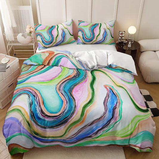 Pastel Rainbow Swirl Marble quilt cover set