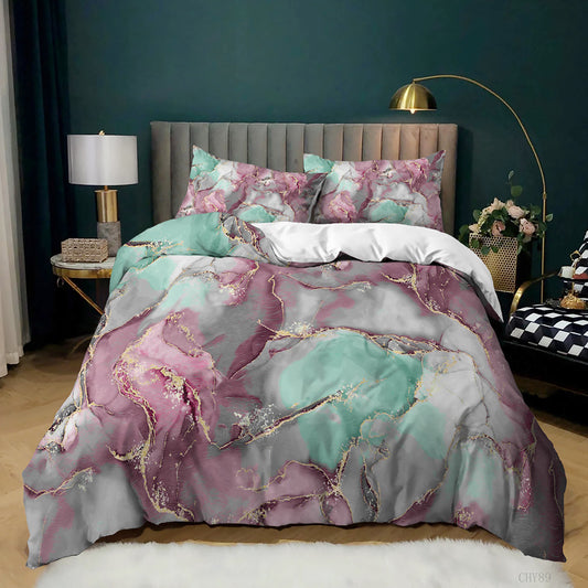 Pink and Mint Marble quilt cover set