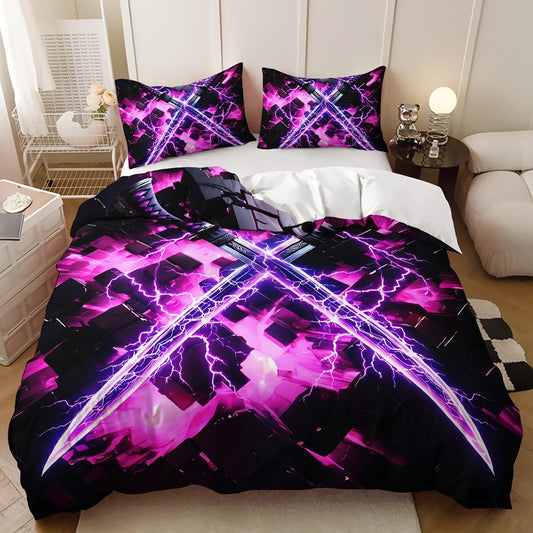 Pink Neon Lightning Cross quilt cover set