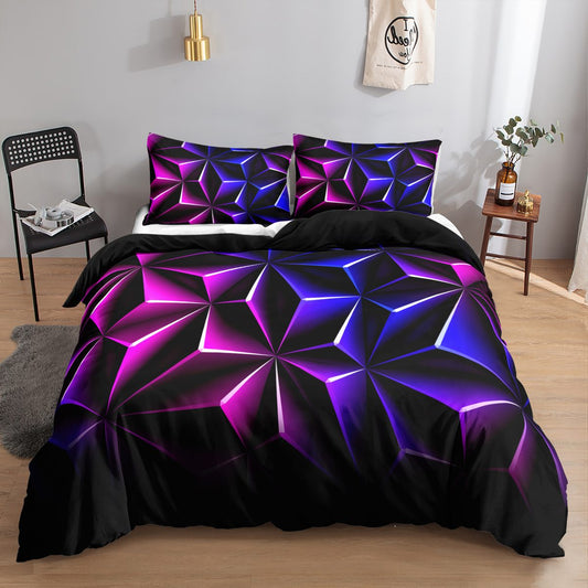 Purple 3D Star Facet quilt cover set