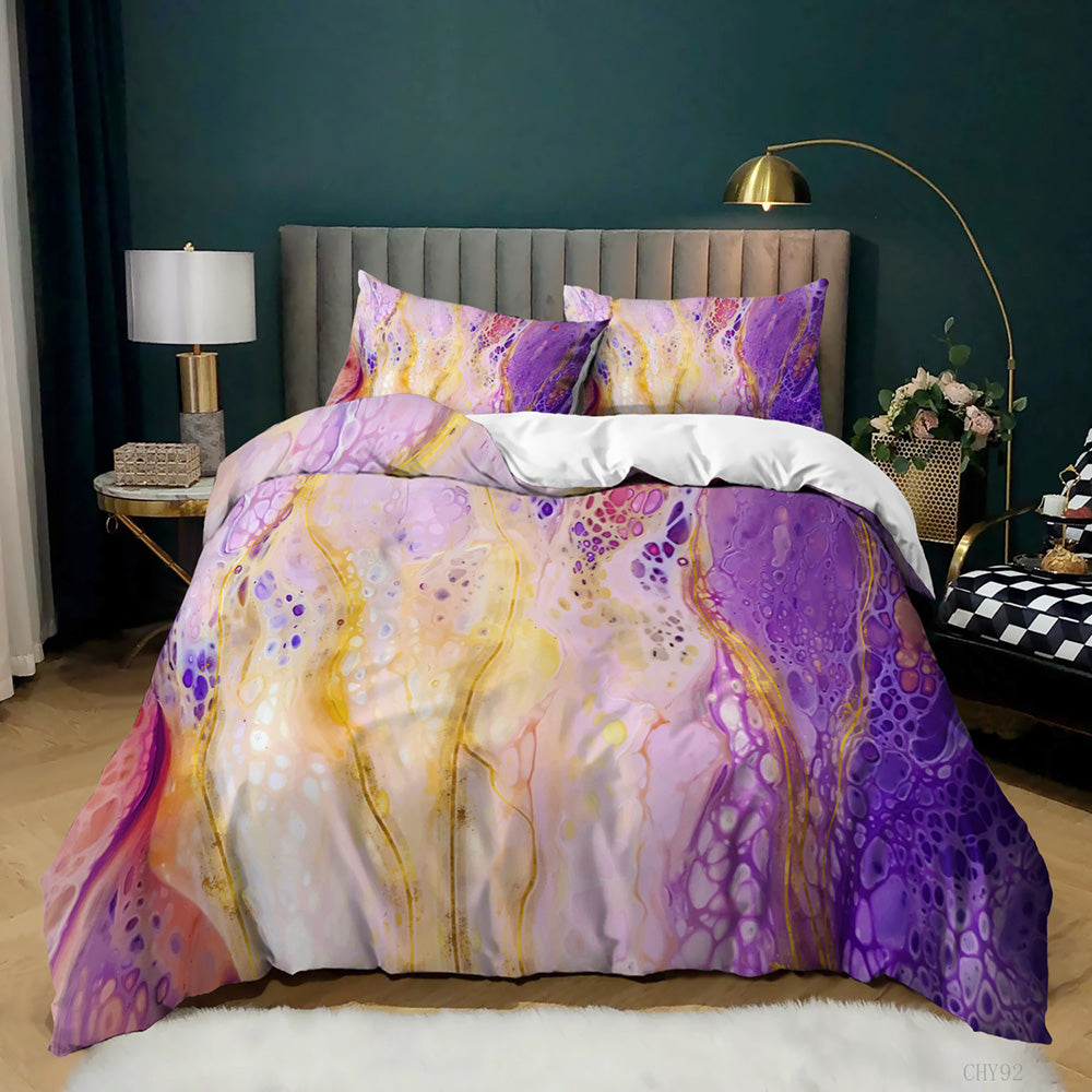 Purple and Pink Gold Drip Marble quilt cover set