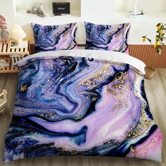 Purple Galaxy Glitter Marble quilt cover set