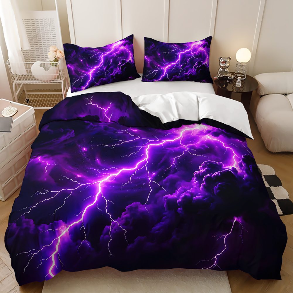 Purple Lightning Storm quilt cover set