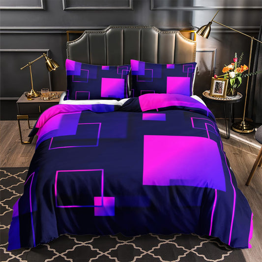 Purple Neon Squares quilt cover set