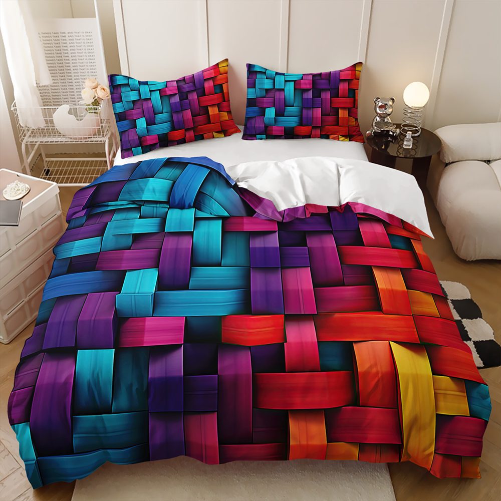 Rainbow 3D Weave quilt cover set