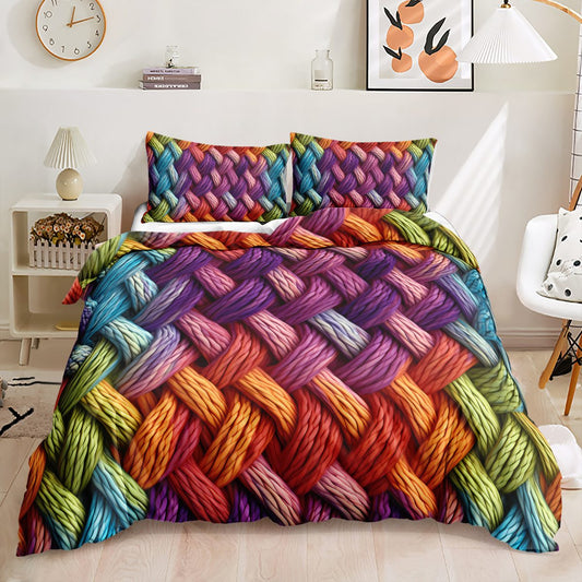 Rainbow Chunky Knit Look quilt cover set