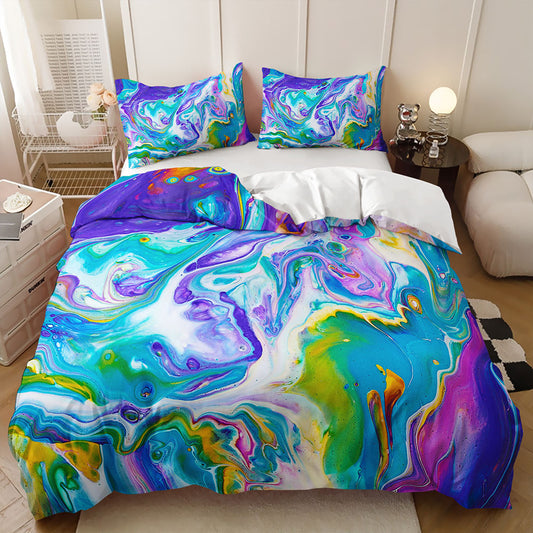 Rainbow Fluid Art Marble quilt cover set