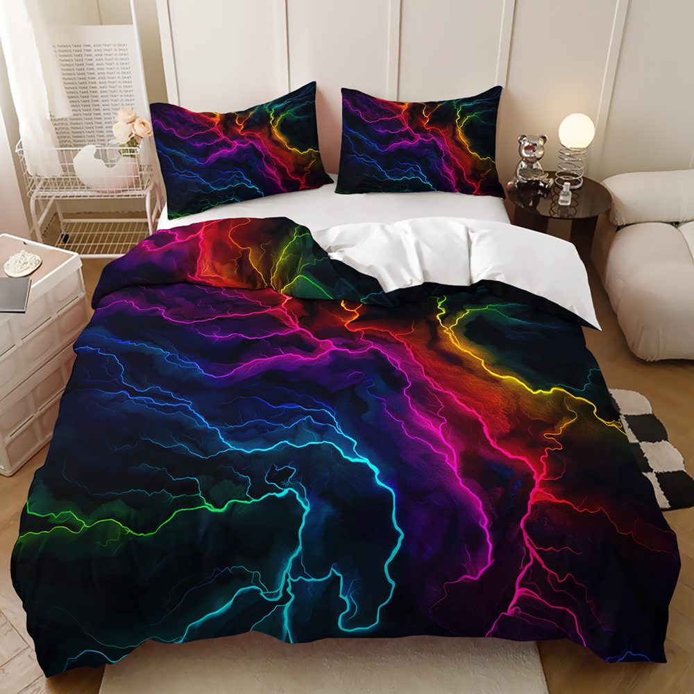 Rainbow Neon Lightning quilt cover set