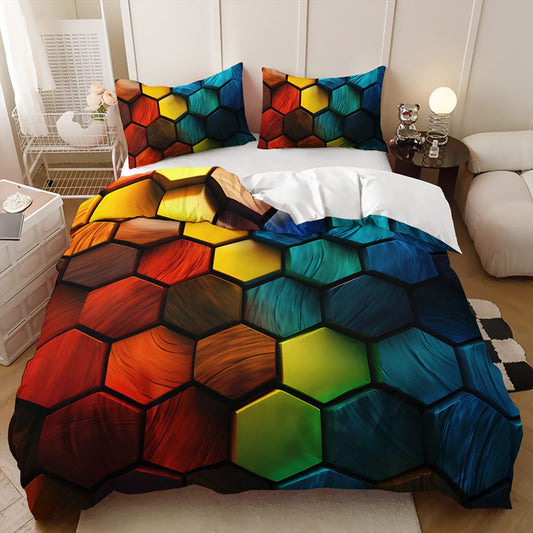 Rainbow Textured Hexagon quilt cover set