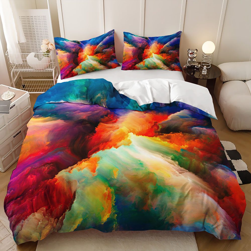 Rainbow Watercolour Cloud quilt cover set