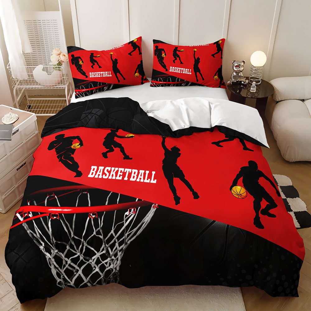 Red and Black Basketball Hoop basketball quilt cover set