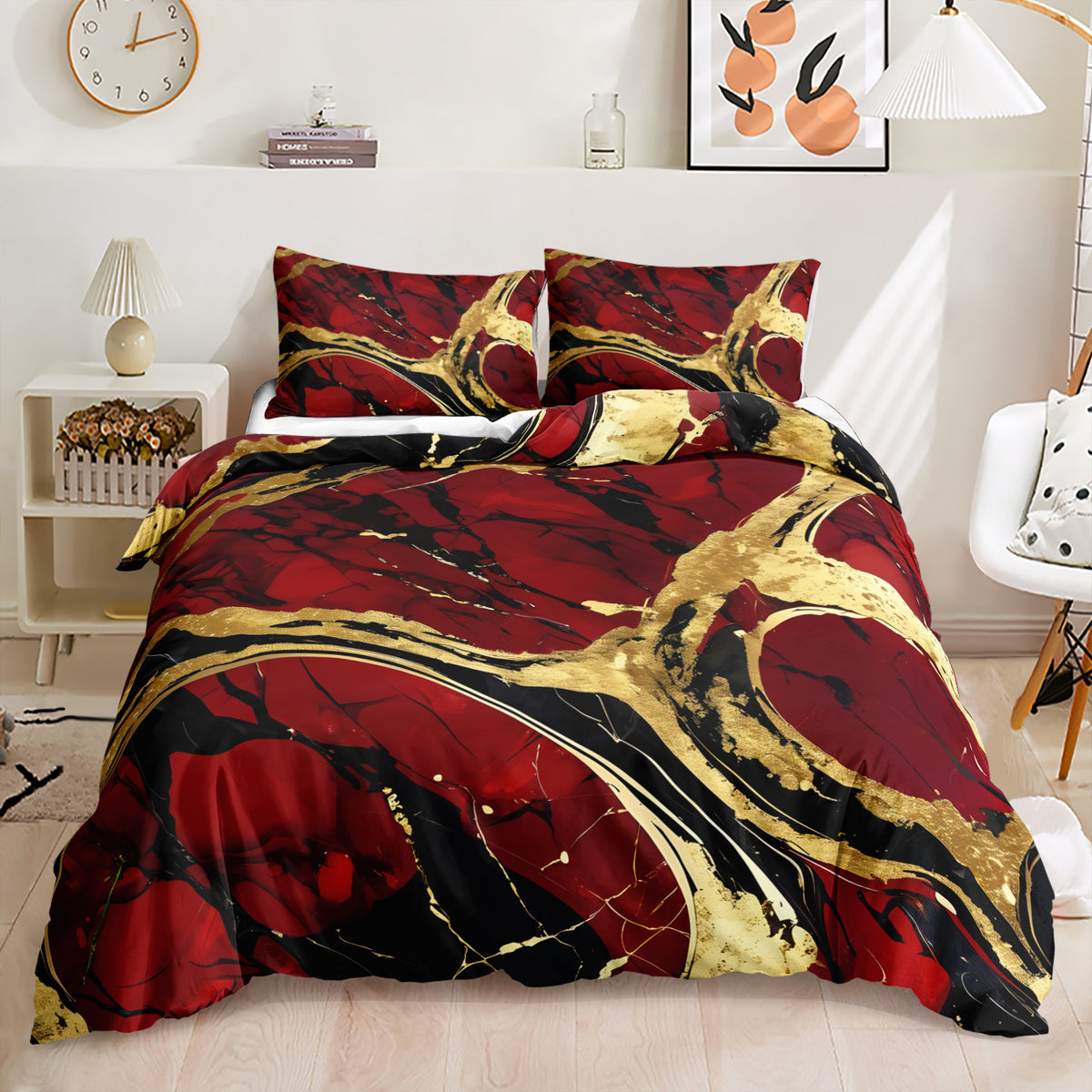 Red and Gold Marble quilt cover set