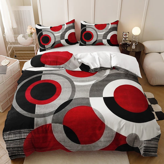 Red and Grey Circles quilt cover set