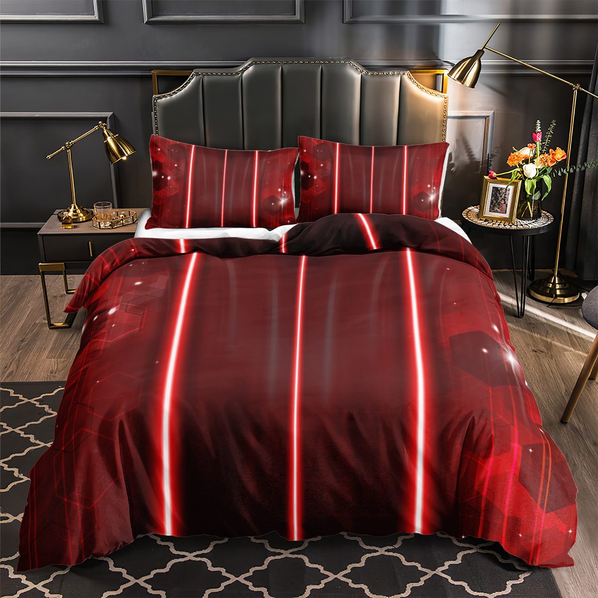 Red Neon Stripe quilt cover set