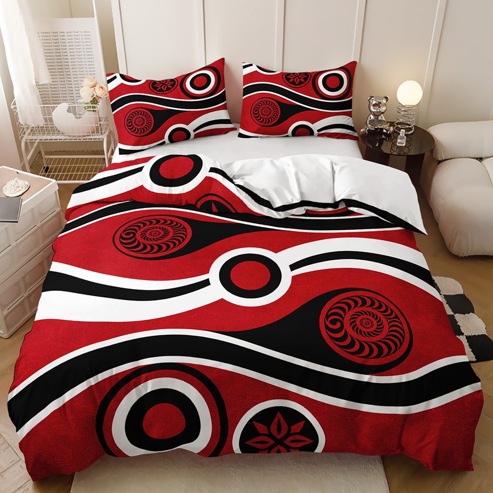 Red Retro Circle Wave quilt cover set