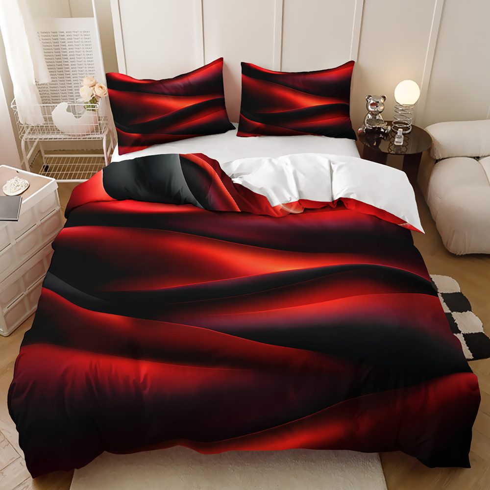 Red Silk Wave quilt cover set