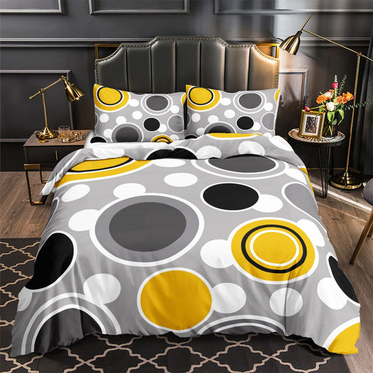 Retro Grey and Yellow Circles quilt cover set