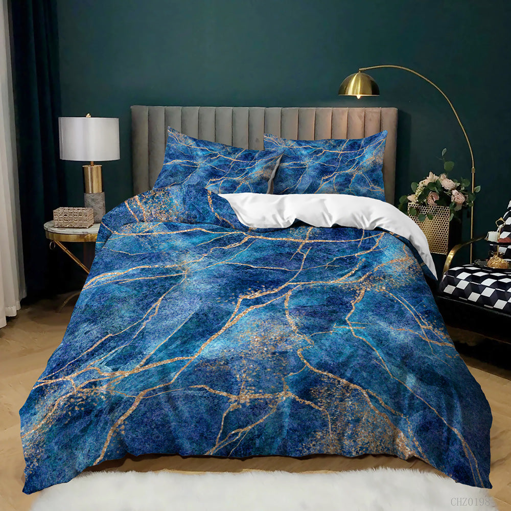 Royal Blue Gold Vein Marble quilt cover set