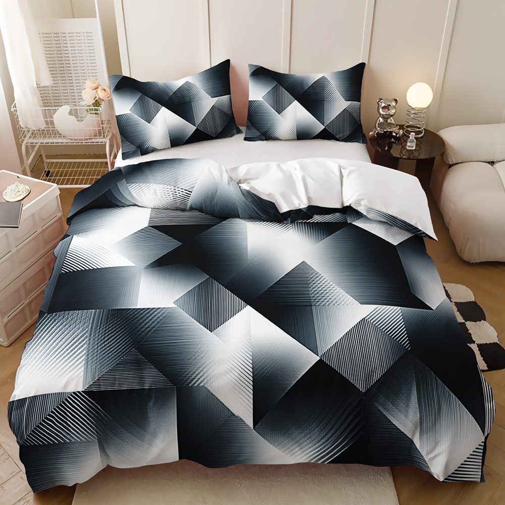Silver Geometric Facets quilt cover set