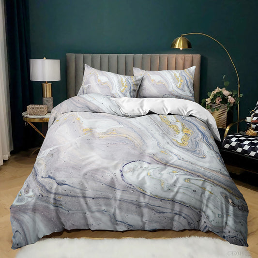 Soft Grey and White Marble quilt cover set