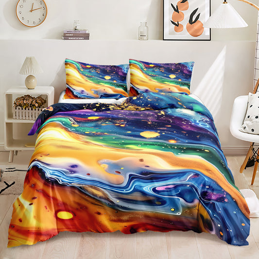 Sunset Rainbow Fluid Marble quilt cover set