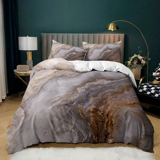 Taupe and Brown Marble quilt cover set