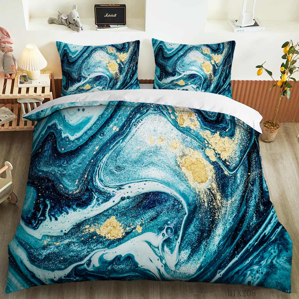 Teal Swirl Marble quilt cover set in Deep Teal