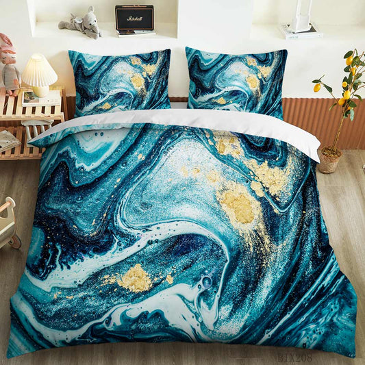 Teal Swirl Marble quilt cover set in Deep Teal