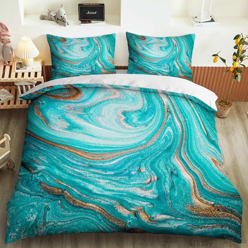 Teal Swirl Marble quilt cover set in Turquoise