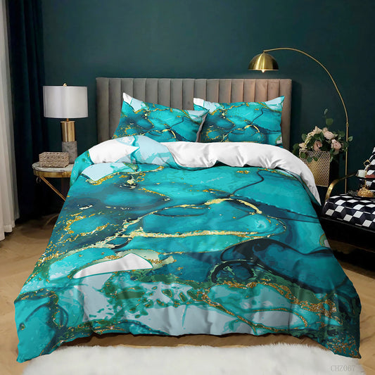 Turquoise and Gold Marble quilt cover set
