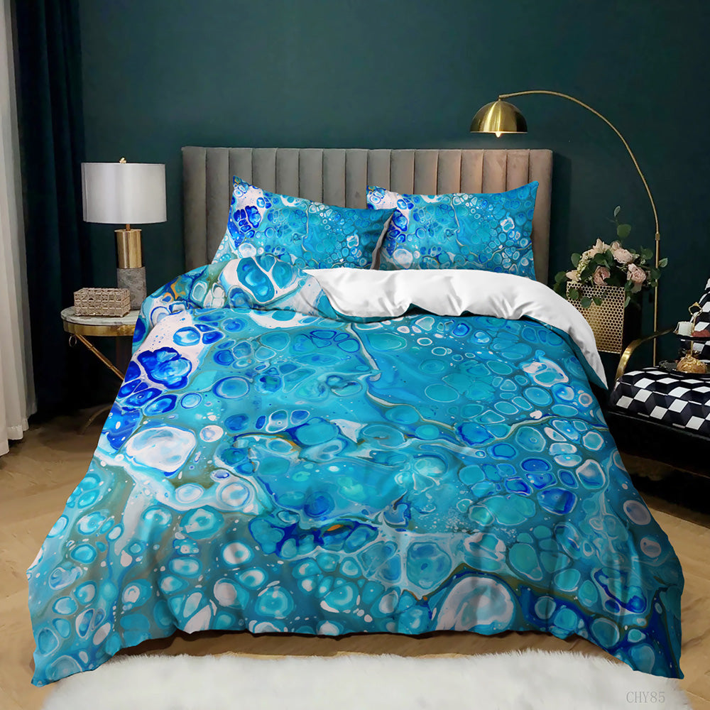 Turquoise Blue Cell Fluid Marble quilt cover set